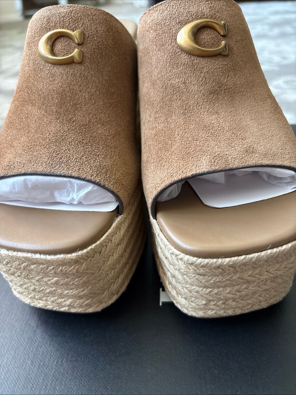 COACH Signature Suede Logo Espadrille Platform Wedge Slide Sandals Size-9.5 New - Picture 7 of 13